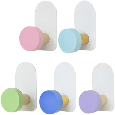 Reyuvidep 5-Piece Adhesive Wall Hooks for Kids - Colorful, Strong Hold, Perfect for Towels, Clothes, and Hooks on Smooth Surfaces
