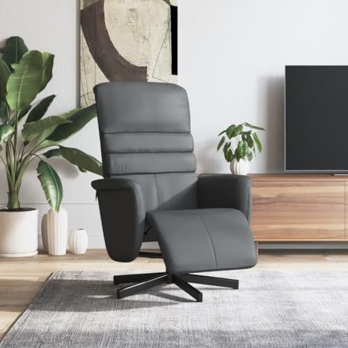 Holamys Relaxsessel mit Fußteil, Grau Kunstleder, drehbar, manuelle Liegefunktion, bequemes Sitzerlebnis für Wohnzimmer, Schlafzimmer, 110 kg Belastbarkeit