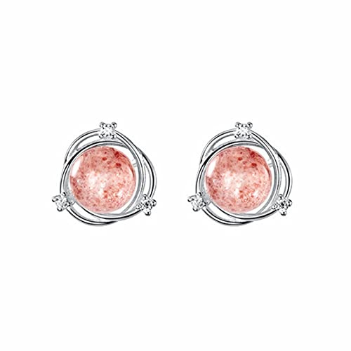 ZCCZJS Smycken damer enkla 925 Zilver Small Strawberry Crystal Round örhängen Damer Eleganta festörhängen smycken avancerade örhängen