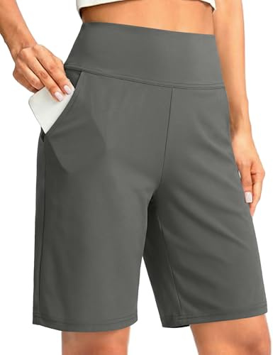 Litherday Damen Shorts Loose Fit High-Waist Bermuda Shorts mit Taschen Sporthose Sommer Loose Lounge Laufhose Schnelltrockene für Yoga Fitness Laufen (Dunkelgrau, XXL)