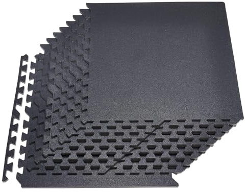 VEVOR Tapis de Sol Puzzle Fitness 12PCs 61x61x1,4 cm, Dalles en Mousse EVA Haute Densité, Protection de Sol pour Gymnastique Yoga Salle de Sport Gym Maison et Bureau, Dalles Emboîtables Noires