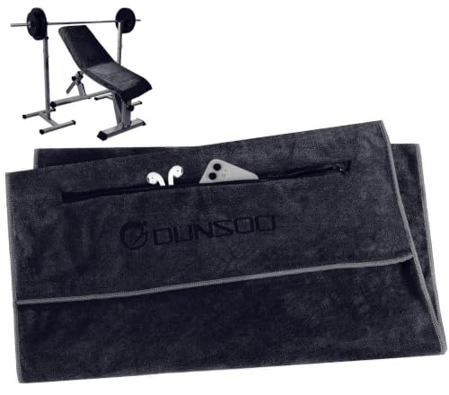 DUNSOO Fitness Handtuch I 120x50cm I Mikrofaser Sporthandtuch mit Reißverschlusstasche für Fitnessstudio und Training I Gym Handtuch (Schwarz)