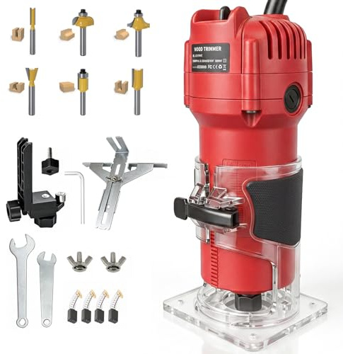 YEARTOP 800W Palm Router Tool 31000 RPM for Woodworking, Grooving, Trimming | Handheld Compact Corded Electric Router Tool with 6PCS 1/4(6.35mm) Shank Router Bit Set (in Wooden Box)