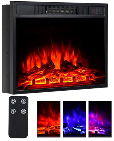 M.C.Haus 58 cm/23 tum elektrisk eldstad, 1800 W infälld och fristående brandvärmare med 3 flamfärger och 3 ljusstyrkenivåer, överhettningsskydd, realistisk flameffekt för hemmet