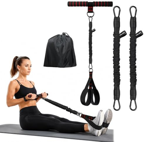 Magtränare för hemmet, motståndsband, magtränare, expander för hemmet | 3 justerbara motståndsband (ca 14–41 kg/30–90 pund), med träningsanvisning, justerbar sit-up-träningsutrustning