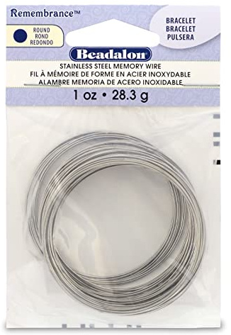 Beadalon Remembrance Stainless Steel Memory Wire, Round, Bracelet, Bright, 1 oz, Approx. 75 coils
