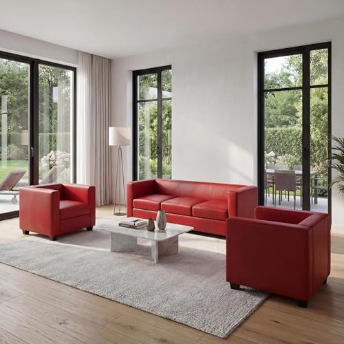 Mendler 3-1-1 Sofagarnitur Couchgarnitur Loungesofa Lille - Leder rot