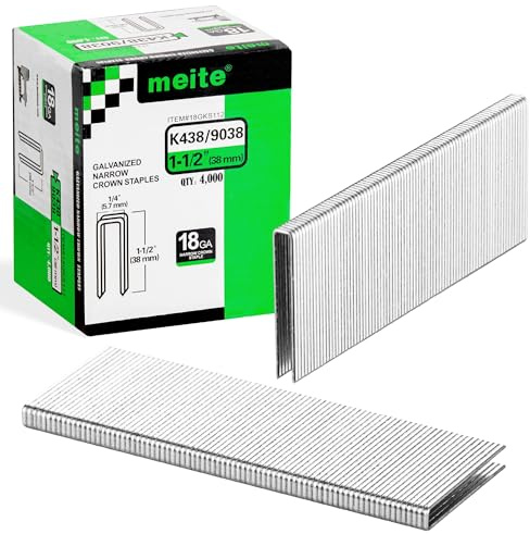meite 18 Gauge Klammern 5,7 x 38 mm, 4.000 Stück Verzinkte Tackerklammern Typ 90, Drucklufttacker Klammern 38 mm für Polsterarbeiten, Geeignet für Drucklufttacker