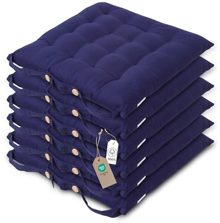 Homescapes 6er Set Stuhlkissen 40x40 cm dunkelblau – Sitzkissen Outdoor/Indoor mit Baumwollbezug, Sitzpolster waschbar und Oeko-TEX-Zertifiziert für Esszimmer-, Küchen- & Gartenstühle
