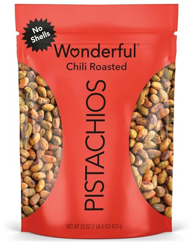 Wonderful Pistachios No Shells, Chili Roasted Nuts, 22 Ounce Resealable Bag, Protein Snacks, Gluten Free, Healthy Snack, Vegan Snacks