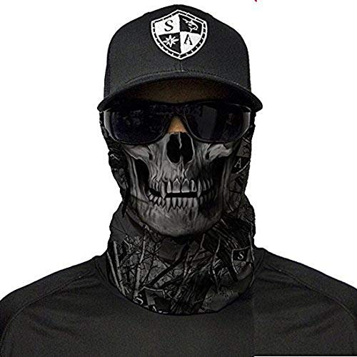 SA Fishing Face Shield Halstuch - viele verschiedene Designs - Multifunktionstuch Schutzmaske Totenkopf Schal Gesichtsmaske Sturmhaube Bandana Ski Motorrad - Blackout Forest Camo Skull