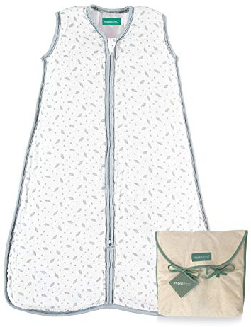 molis&co - Sacco Nanna 1 TOG - Sacco Nanna Imbottito per l’Autunno e Primavera. Neonati da 18-36 mesi (95 cm) - Mussola di Cotone Premium - Senza Maniche - Grey Leaf