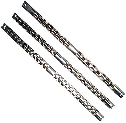 Aufsteckschiene Satz/Klemmleiste/Steck-Nusshalter/Aufsteckleiste/Ordnungssystem mit 60 verschiebbare bzw. bewegliche Clips für 1/4 3/8 1/2 Vierkant Steckschlüssel Einsätze, 430 mm