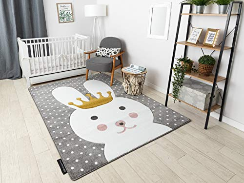 rugsx Kinderteppich Petit für Babyzimmer, Spielteppiche, Kinderzimmer, HASE grau 120x170 cm