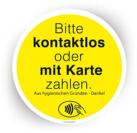 Warnaufkleber Bitte kontaktlos oder mit Karte Zahlen selbstklebend Hinweisschild Warnhinweis Ø10-60cm gelb Made in Germany by MBS-SIGNS, Größe: Ø40 cm