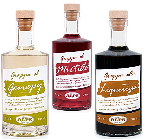 Tris di grappe valdostane aromatizzate assortite bottiglie da 70cl (Da consumare con moderazione)