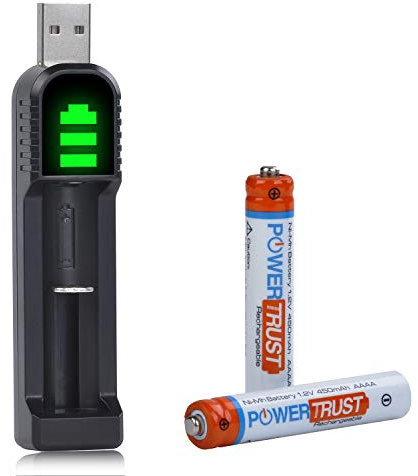 PowerTrust 2Pack AAAA Rechargeable Batteries and Charger for Flashlight Calculator Alarm Clock MP3 Player Surface Pen Battery and Other Electronics