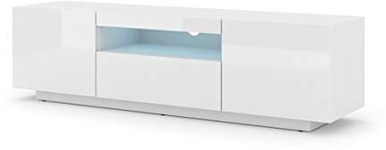 BIM Furniture Homlando Aura Meuble TV Bas Universel à Suspendre ou à Poser 150 cm (Blanc Brillant avec LED)