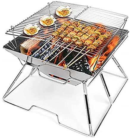Barbacoa de Carbón Barbacoa Portátil Plegable Asador parrilla de barbacoa de acero inoxidable Parrilla Portátil al Aire Libre BBQ de Carbón barbacoa de 3-4 Personas 31x31x21CM