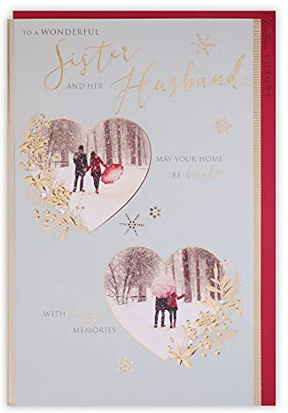 Clintons: Weihnachtskarte für Schwester und Ehemann, mit englischer Aufschrift Couple In Hearts