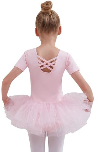Tancefair Kinder Ballettkleidung Ballettkleid Mädchen Glitzernder Balletttrikot Baumwolle Ballettanzug Tanzkleid Tanzbody mit Glänzendem Rock Tütü
