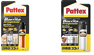 Pattex Barrita Arreglatodo, masilla bicomponente especial madera, pasta moldeable + masilla bicomponente extrafuerte, pasta moldeable para pegar y reparar, resina epoxi