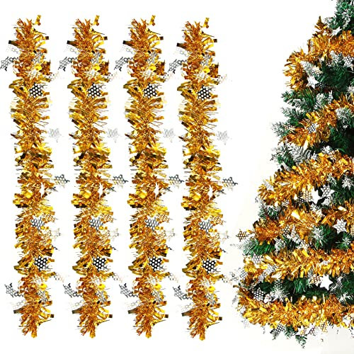 Sprinlot Guirnalda Navidad Oro 8m, Espumillón Árbol Navideño, Brillante Metálica, Oropel Decoración