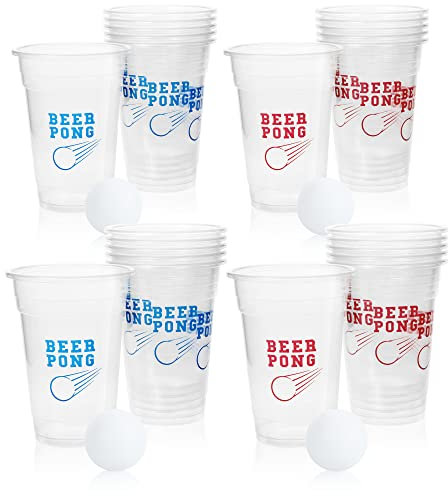 com-four® 28-teiliges Beer Pong Set - Bier Pong Trinkspiel mit 24 Bechern und 4 Bällen - Partyspiel Jungs gegen Mädchen - Bierpong-Becher-Set - Trinkspiel zum Zeitvertreib (028-teilig Becher+ Bälle)