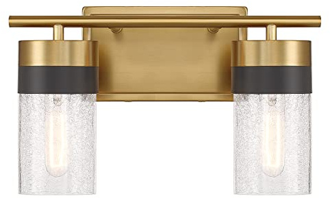 Savoy House 8-3600-2-322 Brickell Vintage Crackled Glass Bathroom Vanity Wall Light, 2-Light 120 Total Watts, 9 H x 14 W, Warm Brass