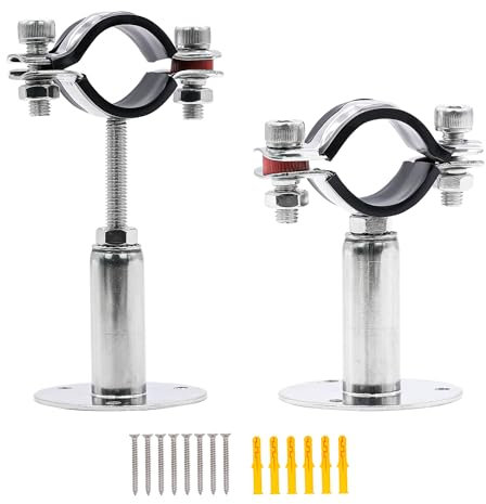 PEROMI 2 Pack Pipe Supports,304 Stainless Steel Wall Mount Ceiling Mount Pipe Bracket Clamp Ring Hanger with Screws for Pipe OD 32-34mm, Bracket Adjustable Height 50-100mm
