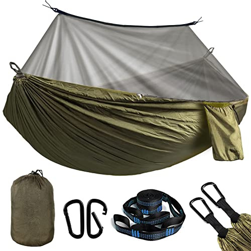 Hamacas Colgantes, Hamaca con Mosquitero, Hamacas 300kg de Capacidad de Carga, Hamaca Jardin Exterior, Amaca Colgante Sin Soporte, Amaca Ligero Portátil para Senderismo Jardin Playa Camping Aire Libre