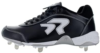 Ringor Dynasty II Spike mit Pitching Toe mit Pitching Toe | Damen Softball Cleats | Strapazierfähige Softball-Stollen aus Ganzleder für Damen, Schwarz/Weiß, 43 EU