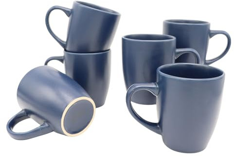 HOMD Coffee Cup Set 6-12oz Large Handle Ceramic Cup for Coffee, Soup, Tea, Milk, Latte, hot Cocoa, Ladies, Men-New Porcelain Mug Set (Dark Blue)