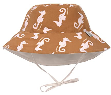 LÄSSIG Baby Kinder Sonnenhut Strandhut Sommerhut Sonnenschutz Kinderhut Babymütze wendbar atmungsaktiv UV-Schutz 80/Sun Protection Bucket Hat Seahorse caramel, 07-18 Monate, Größe: 46/49