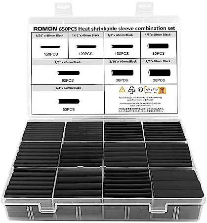 Romon Heat Shrink Tubing, 650Pcs Heat Shrink Connectors, Heatshrink Sleeving Kit Shrink Wrap Tubing Waterproof Heat Shrink Sleeving for Repairs, Electrical Insulation and Wire Connector, 8 Size
