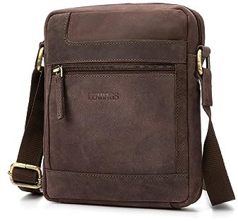 LEABAGS Leder Umhängetasche Herren - Messenger Bag Herrenhandtasche, Vintage Echtleder Crossbody Bag Herren, 2.2 l Handtaschen Arbeitstasche Tragetasche, Schultertasche für Männer(Nature Dunkelbraun)