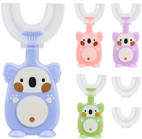 Kids U Shaped Toothbrush, 6 Pcs Soft Silicone Toddler Toothbrushes with Replace Brush Heads, Food Grade Bristles Massage Gums, All-Round Oral Cleaning Toothbrush for Kids 2-6 Years Old