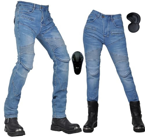 oFzimTo Motorradhose Herren/Damen, Motorrad Jeans mit Protektoren, Stretch Motorradbekleidung (Blau,S)