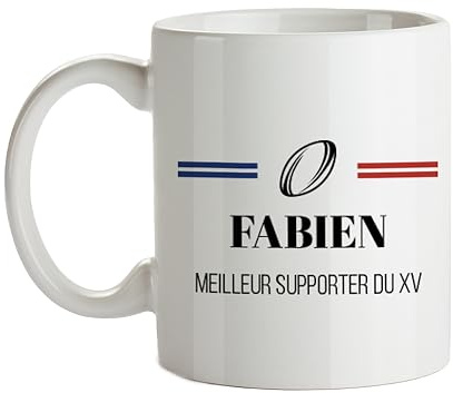 CADEAUX.COM - Tasse Personnalisable Rugby - Mug Bleu Blanc Rouge Rubgy - Rugby Coupe du Monde 2023 - Mug Personnalisé - Tasse à Café - Cadeau Homme - Cadeau Noel