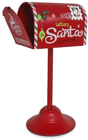 TIENDA EURASIA – Buzón Americano de Navidad Papá Noel Color Rojo, Material Acero Inoxidable, para decoración de Navidad (Sobremesa 16x12x32 cm)