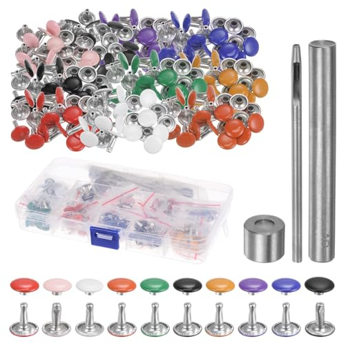 QUARKZMAN 600 Set Rivetti in Pelle 10 x 10mm Rivetti con Bottoni Chicago a Doppio Cappuccio Metallo Vite per Cuoio per Artigianato Borse Scarpe Pelle Riparazioni, 10 Colori
