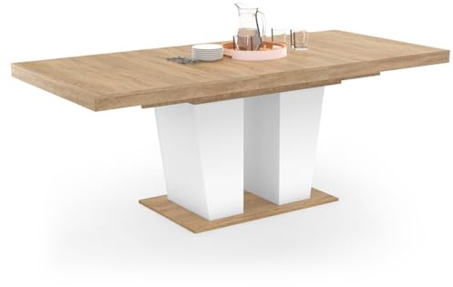 IDMarket - ELIAD mesa de comedor rectangular extensible 6-10 personas madera y blanco 160-200 cm