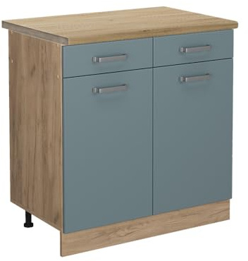 Vicco Küchenunterschrank R-Line, Blau-Grau, 80 cm