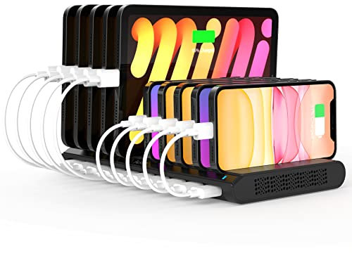 Alxum 60W USB Charging Station - 10 Ports Mobile Charging Station with Multi-port USB Fast Charger Stand for Tablet, Mobile Phone and More, Black