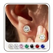 JeweBella Boucles d'oreilles Femme Argent 925 - Boucles d'oreilles Rondes avec Pierre de Naissance - Hypoallergéniques Boucles d'oreilles Clous 8 mm - Brillant Grandes Boucles d'oreilles Zirconium