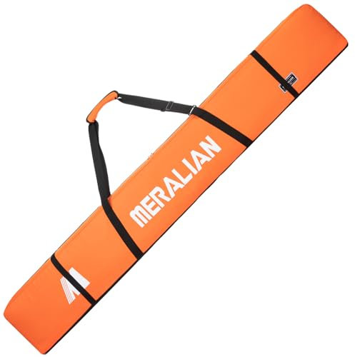 MERALIAN Gepolsterte Skitasche, wasserdicht, vollständig gepolstert, Einzel-Ski-Reisetasche mit verstellbarem Schultergurt, Orange, 185 cm