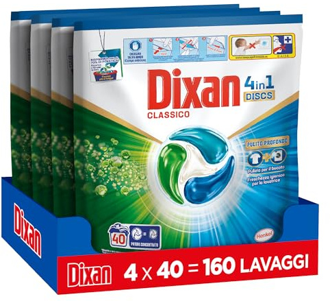 Dixan Pulito Profondo Classico 4in1 DISCS Detersivo lavatrice, 40 pezzi