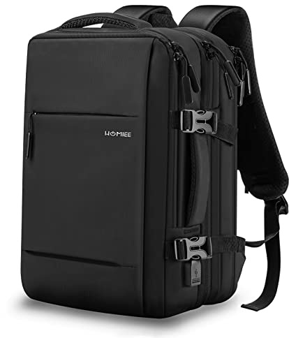 HOMIEE Handbagage reseryggsäck laptop ryggsäck män vattentät laptop stort utbyggbart handbagage ryggsäck med laptopfack för skola arbete uni, svart, L, Företag