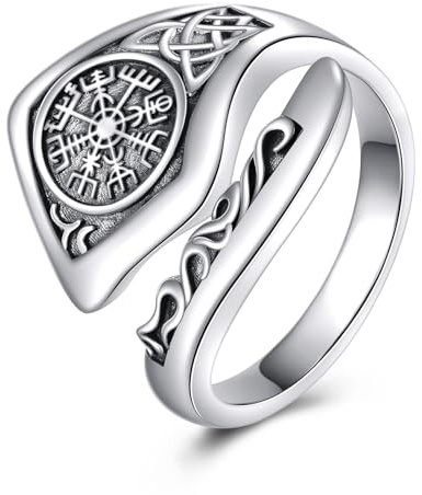 POPLYKE Sterling Silver Viking Spoon Ring Vintage Norse Thumb Rings Boho Adjustable Open Pirate Ring Jewelry Gifts for Women Men