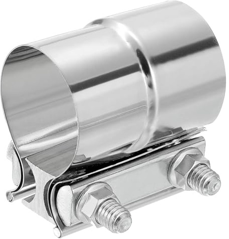 Sourcing Map 2 Exhaust Clamp - 304 Stainless Steel Butt Joint Band Sleeve Coupler for 2 OD to 2 ID Pipe Mufflers, Silver